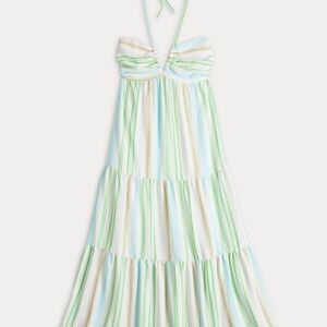 Almost Famous Pastel Stripe Halter Midi Dress Open Back Tie NWT XXL